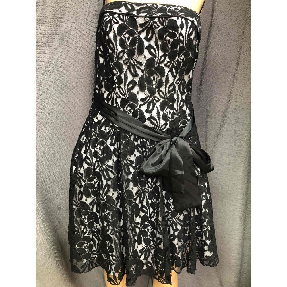 Appropriate Behavior Black Lace Strapless Tie Waist Dress Womens Size 11/12